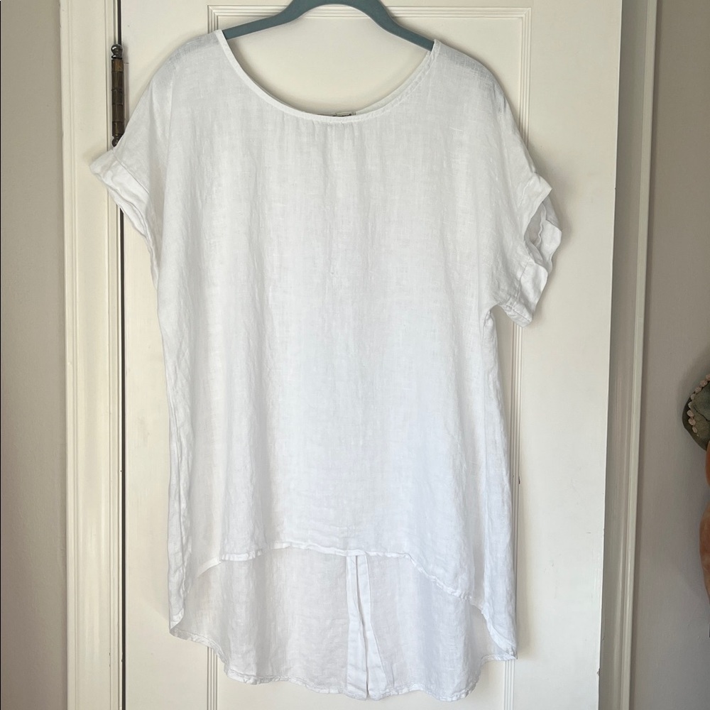 Terzo Millennio 100% Linen Button-Back whiteTunic Top Women’s Medium boho italy